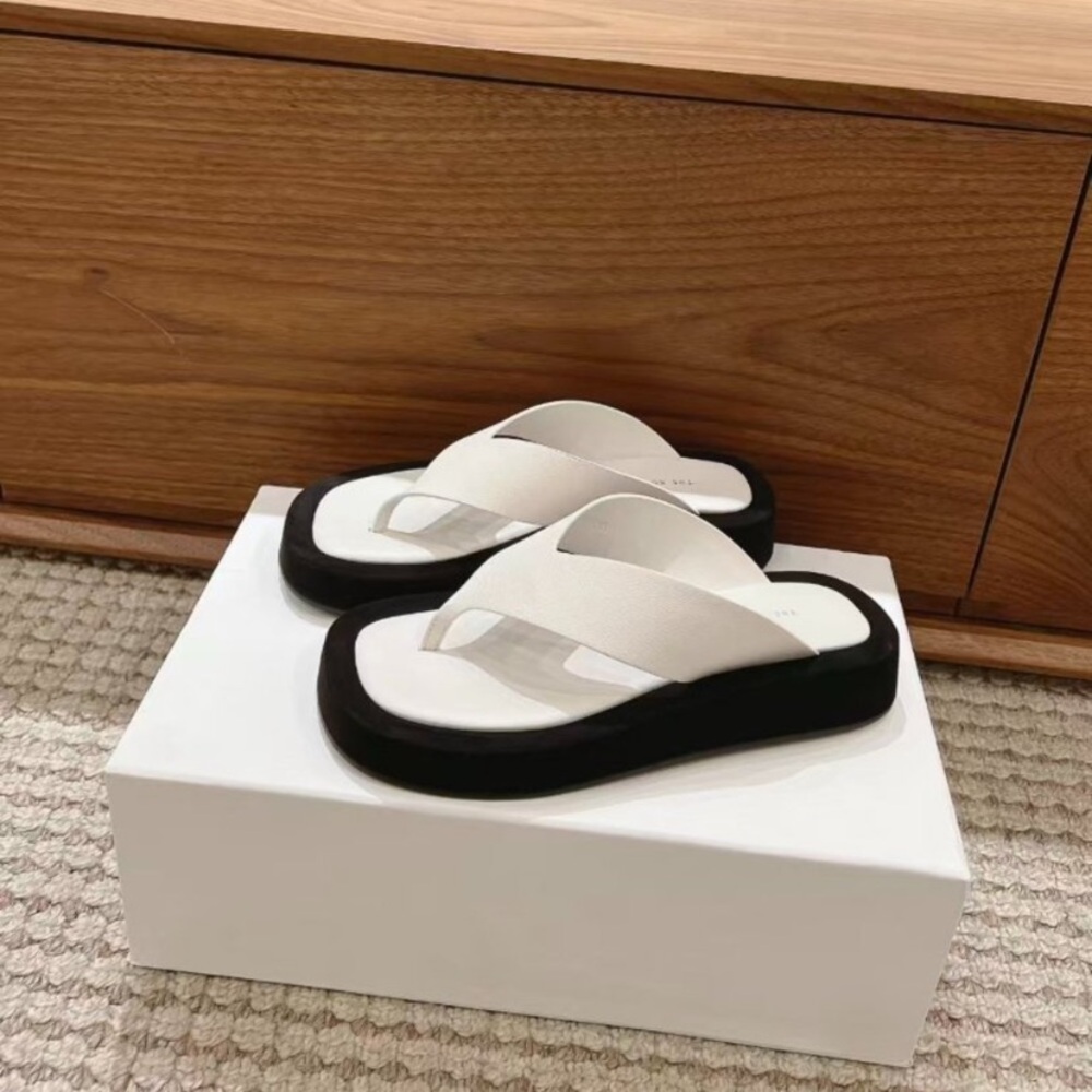 The Row White Leather Crisscross Thong Sandals
